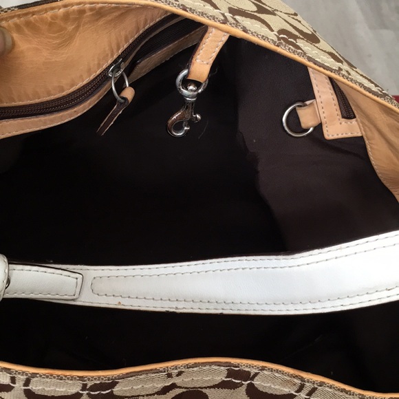 Coach Signature Slouchy Tote Signature Logo Canvas & Leather Khaki Bag purse - Picture 5 of 13